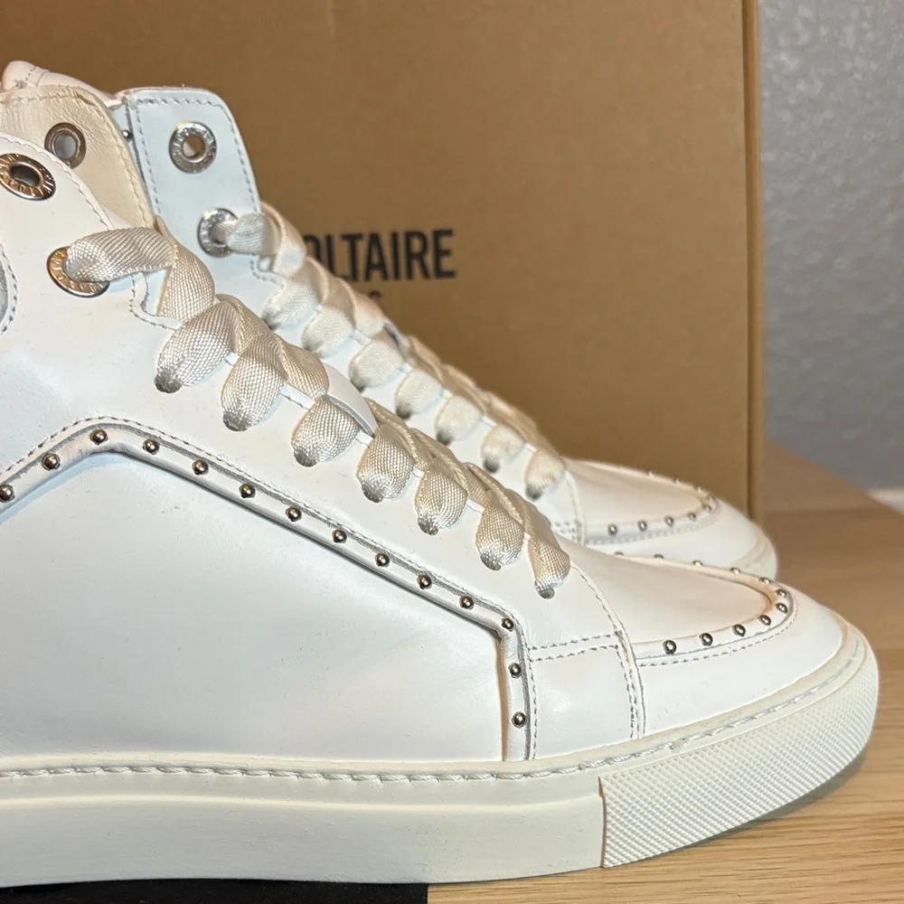 Zadig & Voltaire White Studded Leather High-Tops- 8 - Picture 3 of 13